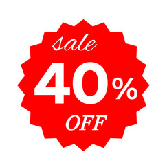 Red sale tag with 40 percent discount offer badge on black background, promotional marketing label, special price sticker, clearance sale banner, discount shopping sign, retail store promotion