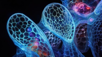 Abstract Blue and Purple Cellular Structure