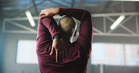 Woman, fitness and stretching with back in gym for workout preparation, exercise or training....