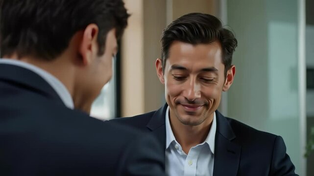 Professional manager confidently nodding in agreement during a business meeting, conveying trust and understanding in a dynamic corporate setting.