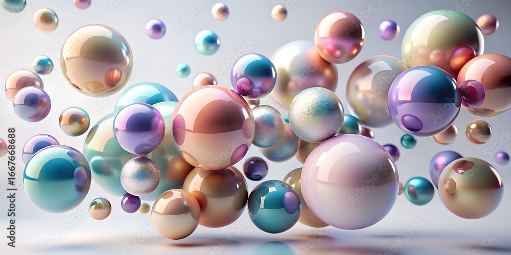Poster a delightful collection of pastelcolored spheres, creating a mesmerizing display of metallic eleganc
