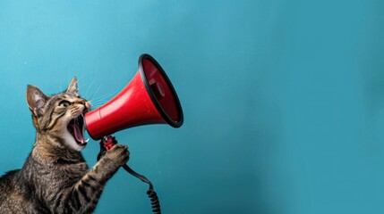 Funny Cat with Megaphone: Humorous Pet Advertising Concept for Promotion