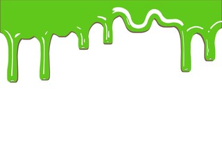Green Slime Dripping Border Frame Isolated White Background - Liquid Paint Drops Design Element Vector Illustration Toxic Goo Flowing Splash