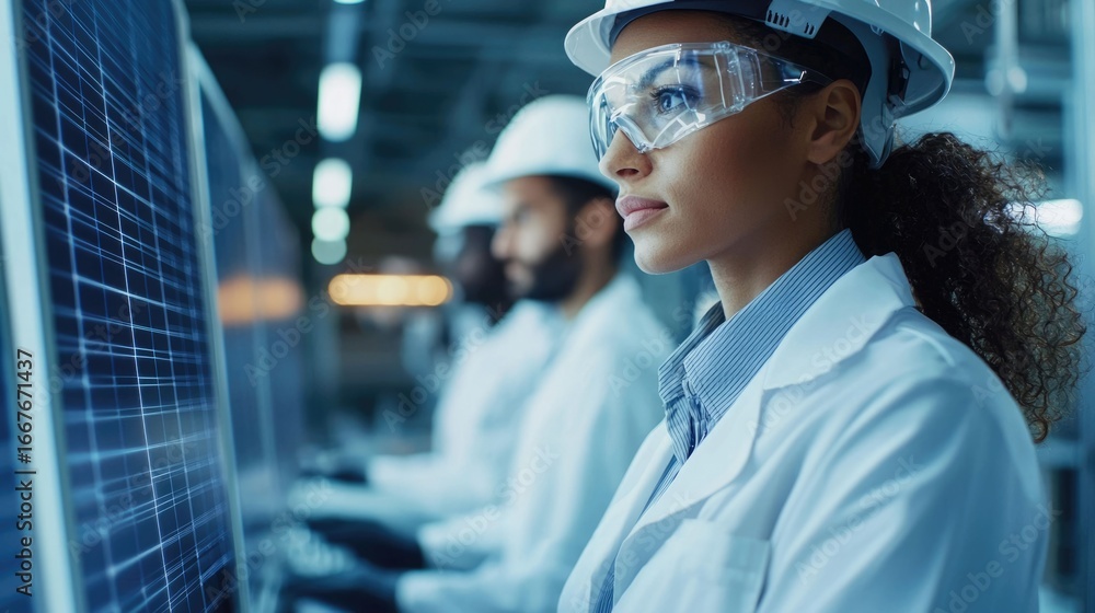 Poster a diverse team of scientists working together in a laboratory conducting experiments and research to