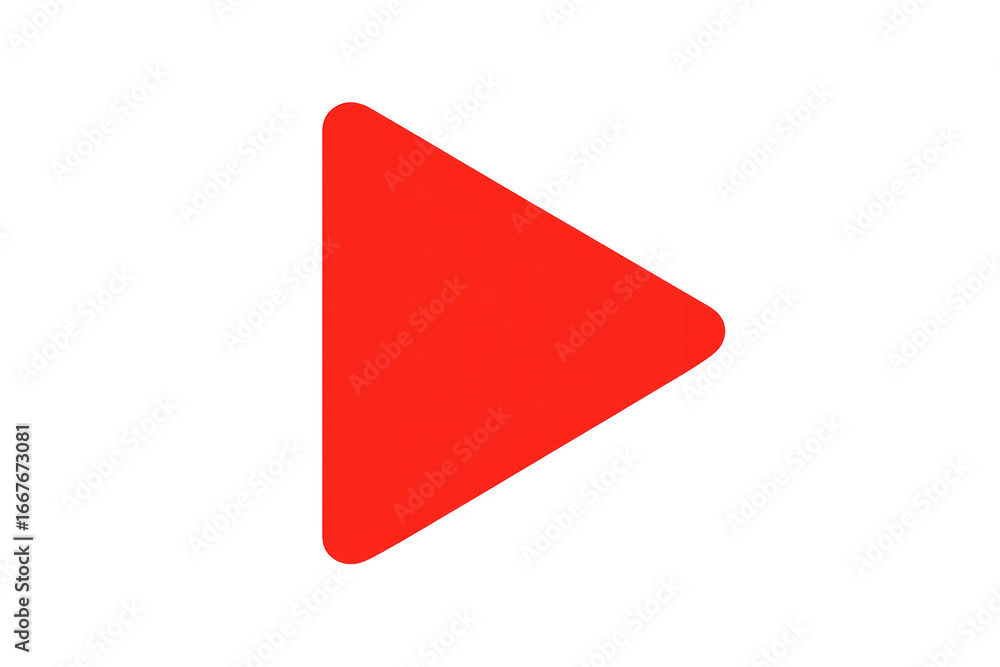 Poster red play button pointing to the right on transparent background