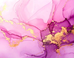 Abstract pink and purple fluid art with gold accents