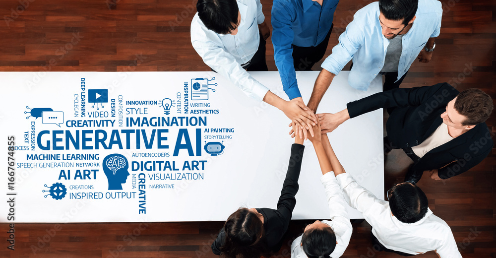 Poster a diverse team engages in collaborative discussions about generative ai and its impact on digital ar