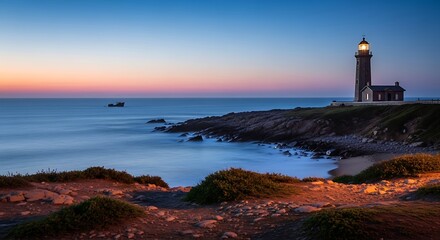 Coastal Lighthouse at Sunset.