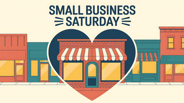 Small Business Saturday heart illustration with storefronts
