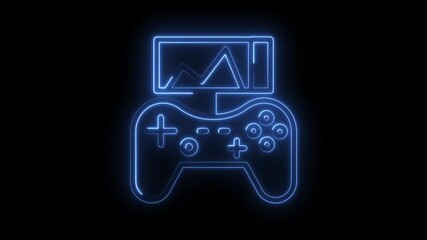 Blue Neon Game Controller Icon With Graph Display Glowing On Black Background Futuristic - Powered by Adobe
