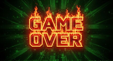Game over screen with fiery text
