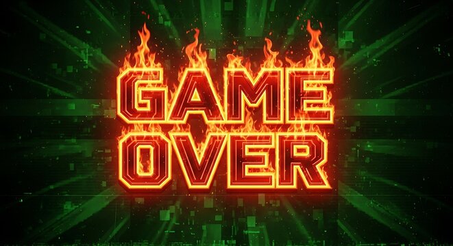 Game over screen with fiery text