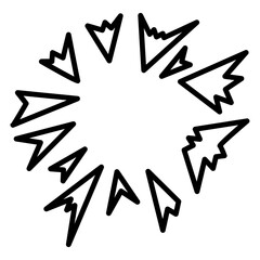 Circular spiky starburst with line art doodle style.