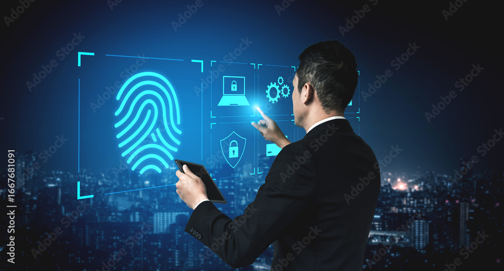Poster system for safeguarding digital identity using fingerprint authentication, encryption, and secure ac