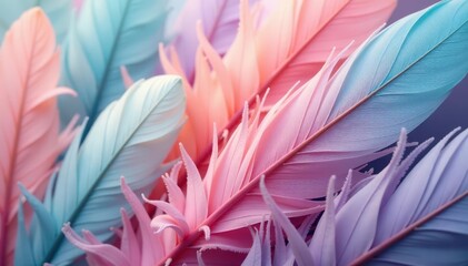Soft pastel feathers, close-up texture Macro shot of colorful down , macro photography, vibrant feathers, plumage