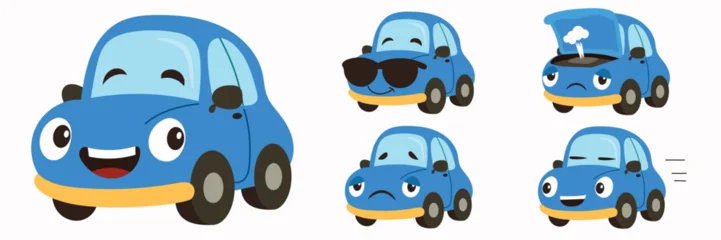 Selbstklebende Fototapeten Auto Cute Cartoon Cars with Various Emotions. Hand Drawn Vector Art  © clelia-clelia