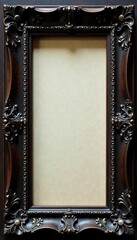 Dark wood frame with silver inlay, complex carvings, silver, background, ornamental frame
