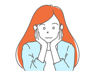 頬に手　女性　イラスト