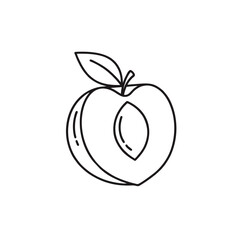 Simple Half Peach Logo With One Leaf on Top, Minimal Vector Outline