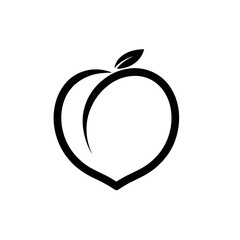 Abstract Peach Logo Silhouette With Smooth Curves and Bold Outline, Simple Black Logo
