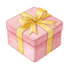 Fototapeta premium Watercolor pink gift box with yellow ribbon bow isolated on transparent background
