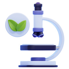 PNG 3D Microscope with Leaf Symbol Representing Biology Research Icon Isolated on a White Background