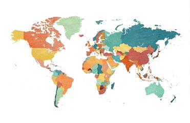 Obraz premium A colorful world map with borders in different colors on a white background, a flat design