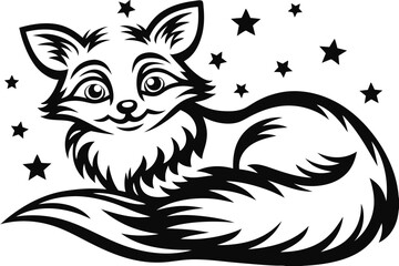 Fox Staring at Stars, Wild Animal on White Background