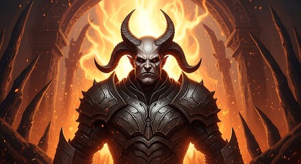 Demon Lord, Fiery Aura, Dark Armor, Fantasy Art.
