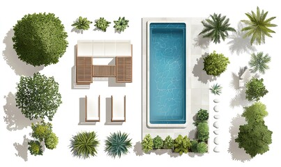 Top view flat vector set of garden and landscape design elements