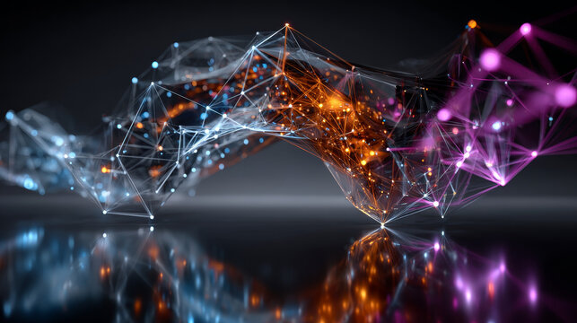 Vector connections of lines and dots. Technology banner template. Graphic abstract background communication. Minimal array with compounds lines and dots. Digital data visualization.