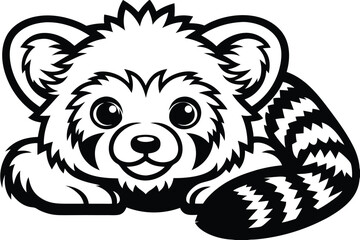 Black and White Red Panda on White Background Design