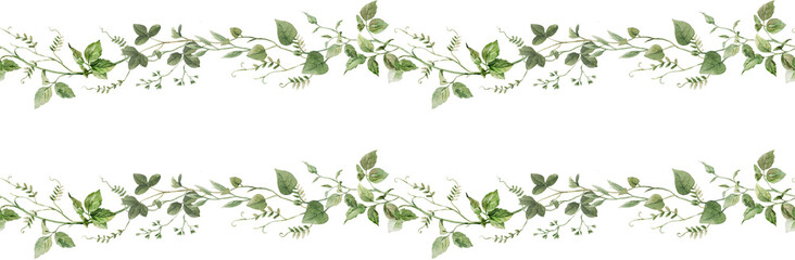 Seamless Watercolor Greenery Vertical Pattern, Hand-Painted Botanical Vines and Leaves Design for Fabric, Wallpaper, Wedding Decor, and Natural Backgrounds