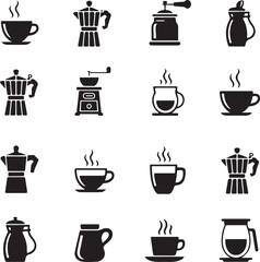 Obraz premium Coffee cup icon collection silhouette illustration