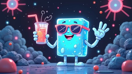 Block characters intimately holding cups