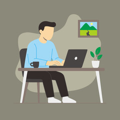 man working from home using laptop