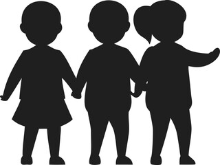 Minimalist Silhouette Group of Children Holding Hands Friendship Illustration