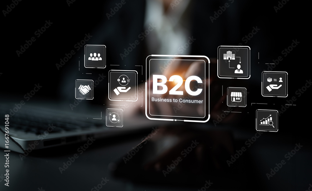 Poster b2c strategy focus on delivery products directly to consumer. successful b2c model enhance consumer 