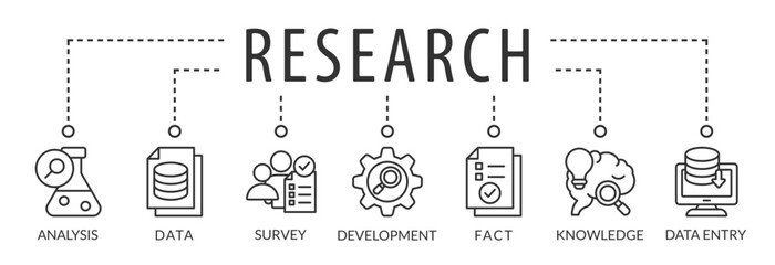 Banner research vector illustration concept with keywords and icons
