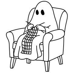 Hand drawn ghost armchair illustrations with whimsical halloween doodle designs cozy haunted home spooky furniture elements for journaling scrapbooking stickers invitations decorations and crafts