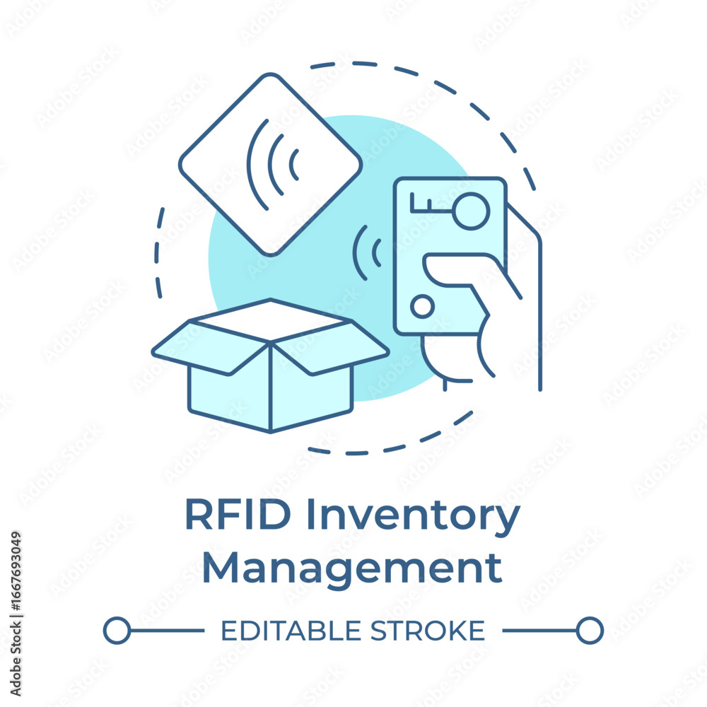 Poster rfid inventory management soft blue concept icon. radio frequency identification. resources control 