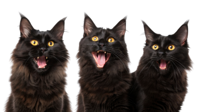 Siberian cats display playful expressions with their striking fur and vibrant eyes, showcasing their lively personalities