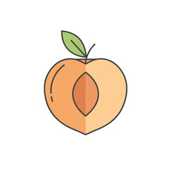 Half Peach Logo With a Leaf, Geometric Flat Illustration