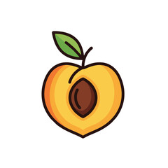 Half Peach Logo Drawn in Smooth Flat Vector Style