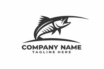 Marlin Fish Silhouette, Sport Fishing Logo Design with White Background