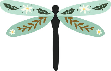 Stylized Dragonfly with Floral Wing Details
