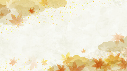 秋の和風背景、紅葉の水彩背景イメージ