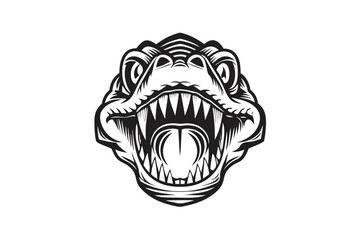 Cheerful Cartoon Crocodile Illustration, Monochrome Vector, Black and White Design