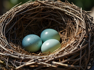 Fototapeta premium Bird eggs with bird nest in the forest