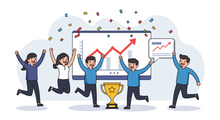 Business Team Celebrating Successful Growth and Achievement.